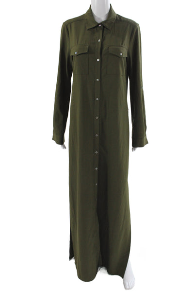 Hutch Womens Maxi Dress Green Long Sleeve Collared Button Military Size M