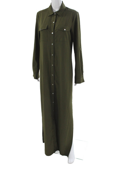 Hutch Womens Maxi Dress Green Long Sleeve Collared Button Military Size M
