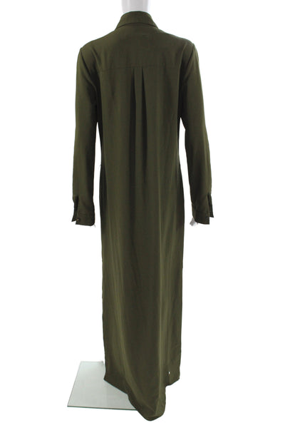 Hutch Womens Maxi Dress Green Long Sleeve Collared Button Military Size M
