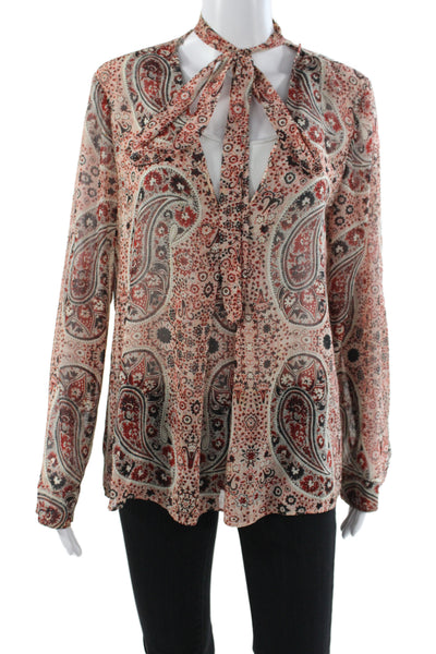 Alice + Olivia Women Bohemian Paisley VNeck Tunic Multicolor Long Sleeve Size L