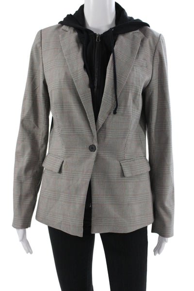 Cynthia Rowley Women Gray Plaid Basic Jacket Button Long Sleeve Size M
