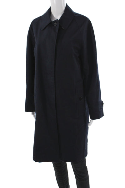 Burberry London Women Blue Check Cotton Rain Coat Button Long Sleeve Size 6