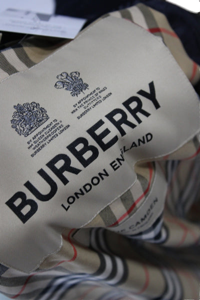 Burberry London Women Blue Check Cotton Rain Coat Button Long Sleeve Size 6