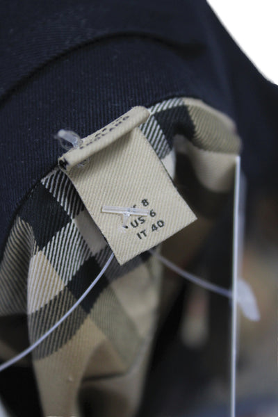 Burberry London Women Blue Check Cotton Rain Coat Button Long Sleeve Size 6