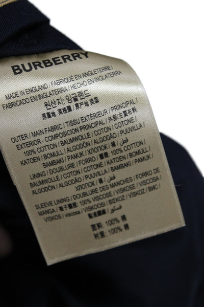 Burberry London Women Blue Check Cotton Rain Coat Button Long Sleeve Size 6