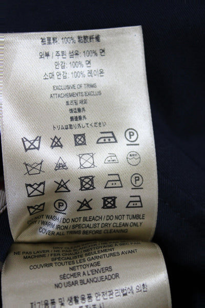 Burberry London Women Blue Check Cotton Rain Coat Button Long Sleeve Size 6