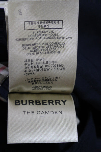 Burberry London Women Blue Check Cotton Rain Coat Button Long Sleeve Size 6