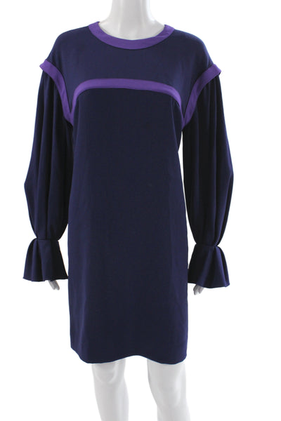 Paule Ka Women Shift Dress Blue Long Sleeve Round Neck Colorblock Size 42