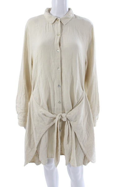 Rails Womens Shirt Dress Beige Collared Button Long Sleeve Midi Size L
