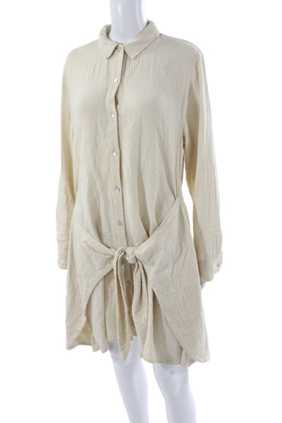 Rails Womens Shirt Dress Beige Collared Button Long Sleeve Midi Size L