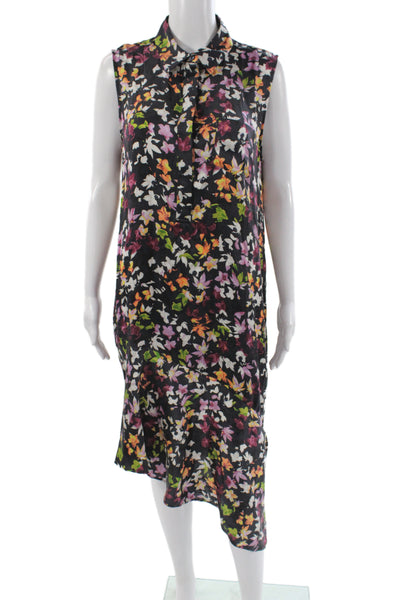 Equipment Femme Womens Shirt Dress Black Silk Midi Floral Size L