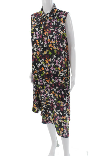 Equipment Femme Womens Shirt Dress Black Silk Midi Floral Size L