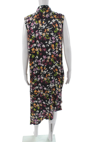 Equipment Femme Womens Shirt Dress Black Silk Midi Floral Size L