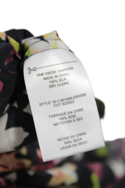 Equipment Femme Womens Shirt Dress Black Silk Midi Floral Size L