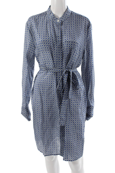 Equipment Femme Womens Blue Geometric Collared Long Sleeve Shirt Dress Size XL