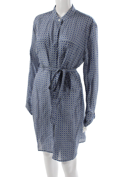 Equipment Femme Womens Blue Geometric Collared Long Sleeve Shirt Dress Size XL