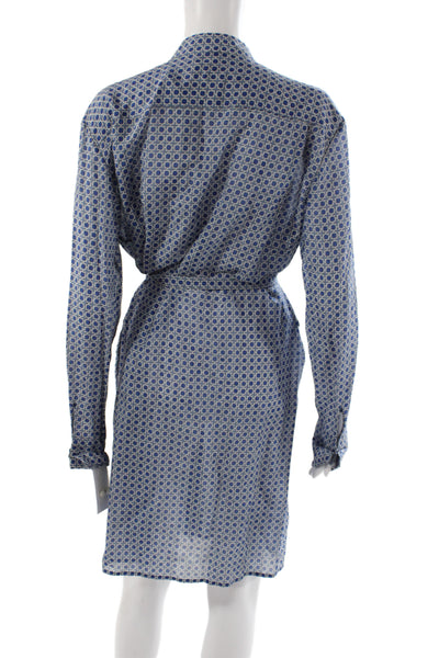 Equipment Femme Womens Blue Geometric Collared Long Sleeve Shirt Dress Size XL