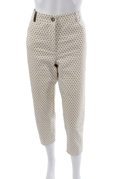 Peserico Womens Cropped Polka Dot Beige Cotton Pants Size 44