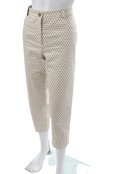 Peserico Womens Cropped Polka Dot Beige Cotton Pants Size 44