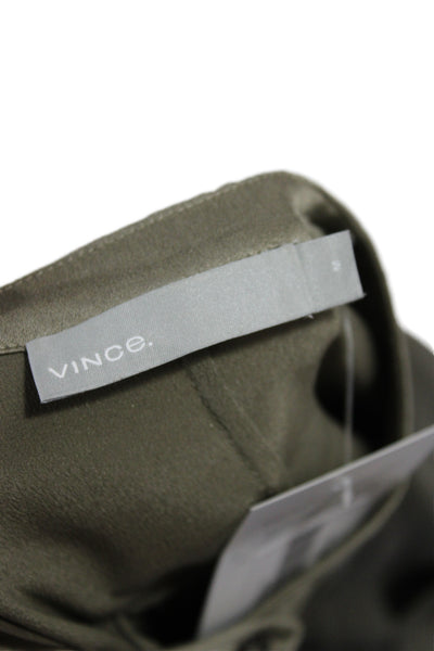 Vince Women Silk Long Sleeve High Neck Button Basic Blouse Green Size M