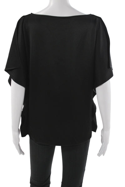Michael Kors Women Black Basic Boat Neck Blouse Short Sleeve Pullover Size 6