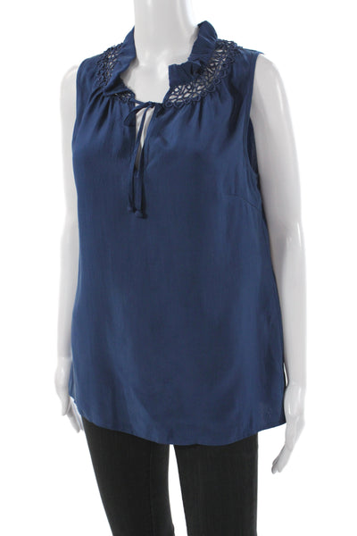 Beth Bowley Women Basic Silk Blue Sleeveless Round Neck Blouse Size 8