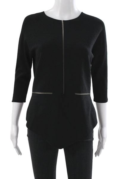 Akris Womens Tunic Black 3/4 Sleeve Round Neck Zip Viscose Solid Size 8