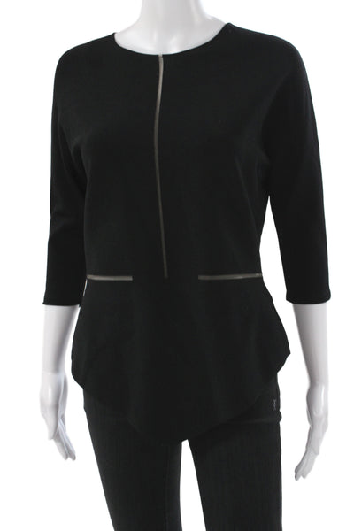Akris Womens Tunic Black 3/4 Sleeve Round Neck Zip Viscose Solid Size 8