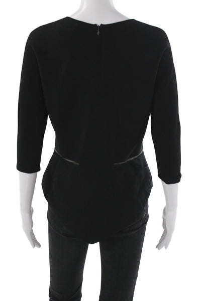 Akris Womens Tunic Black 3/4 Sleeve Round Neck Zip Viscose Solid Size 8