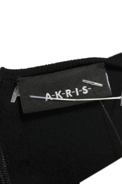 Akris Womens Tunic Black 3/4 Sleeve Round Neck Zip Viscose Solid Size 8