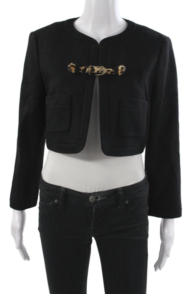 Paule Ka Womens Basic Jacket Black 100% Virgin Wool Buckle Long Sleeve Size 40