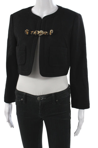 Paule Ka Womens Basic Jacket Black 100% Virgin Wool Buckle Long Sleeve Size 40