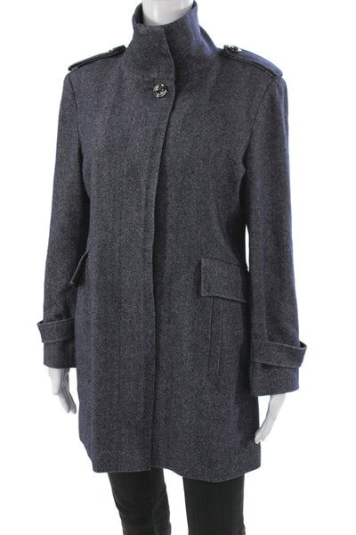 Teenflo Women Military Jacket Blue Herringbone Silk Button Long Sleeve Size 10