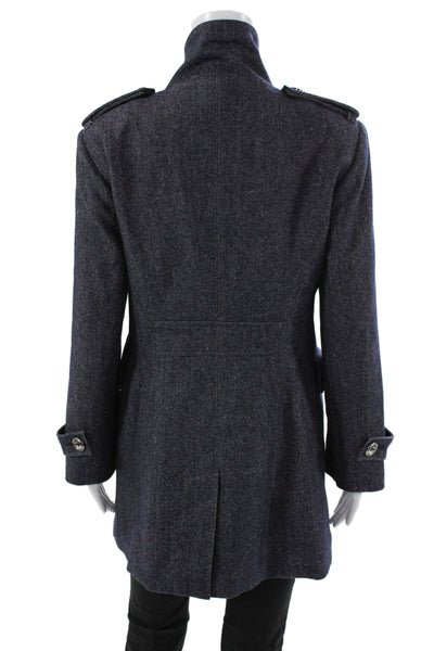 Teenflo Women Military Jacket Blue Herringbone Silk Button Long Sleeve Size 10