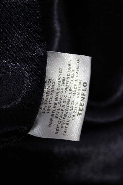 Teenflo Women Military Jacket Blue Herringbone Silk Button Long Sleeve Size 10