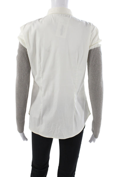 Rivamonti Women Collared Cotton Button Up Blouse Ivory Long Sleeve Size M