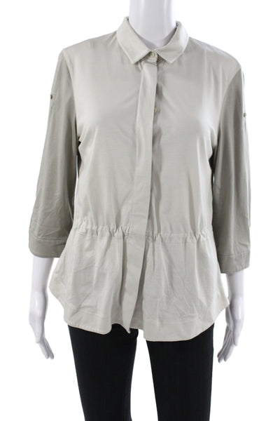 Akris Punto Women Beige Cotton Collared Basic Blouse 3/4 Sleeve Size 8