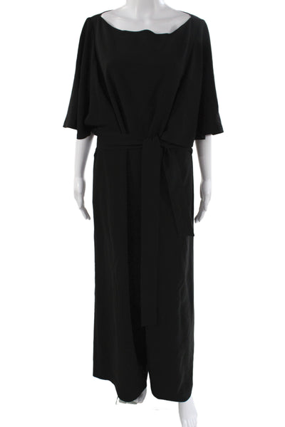 Lafayette 148 New York Women Black Jumpsuit Short Sleeve Boat Neck Size 16
