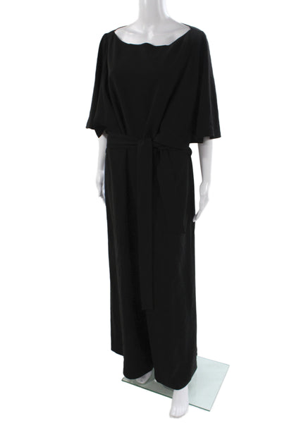 Lafayette 148 New York Women Black Jumpsuit Short Sleeve Boat Neck Size 16