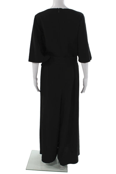 Lafayette 148 New York Women Black Jumpsuit Short Sleeve Boat Neck Size 16
