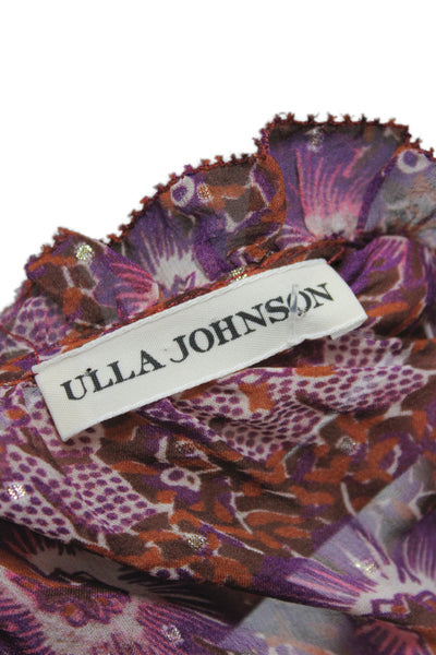 Ulla Johnson Women Floral Silk Midi Dress Long Sleeve High Neck Tie Size 2