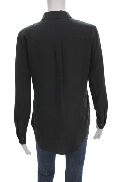 Equipment Femme Womens Silk Collared Long Sleeve Button-Up Black Size XS