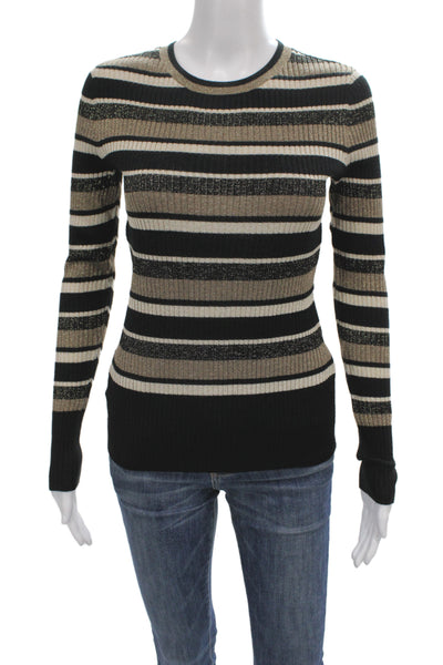 Frame Women Pullover Sweater Black Striped Metallic Long Sleeve Size S