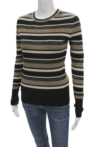 Frame Women Pullover Sweater Black Striped Metallic Long Sleeve Size S