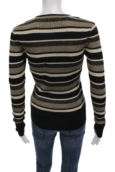 Frame Women Pullover Sweater Black Striped Metallic Long Sleeve Size S