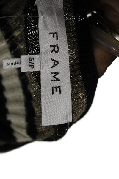 Frame Women Pullover Sweater Black Striped Metallic Long Sleeve Size S