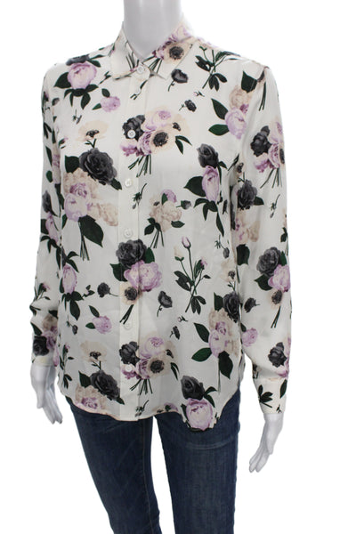 Equipment Femme Women Floral Silk Collared Long Sleeve Basic Blouse Size XS
