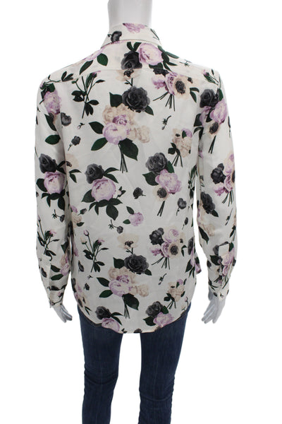 Equipment Femme Women Floral Silk Collared Long Sleeve Basic Blouse Size XS
