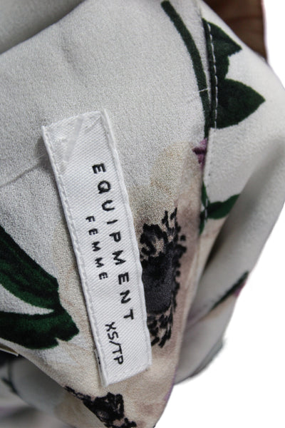 Equipment Femme Women Floral Silk Collared Long Sleeve Basic Blouse Size XS