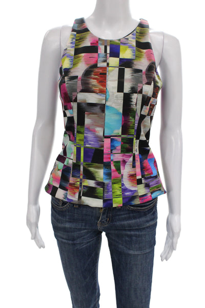 Milly Womens Multicolor Geometric Sleeveless Camisole Round Neck Zip Size S